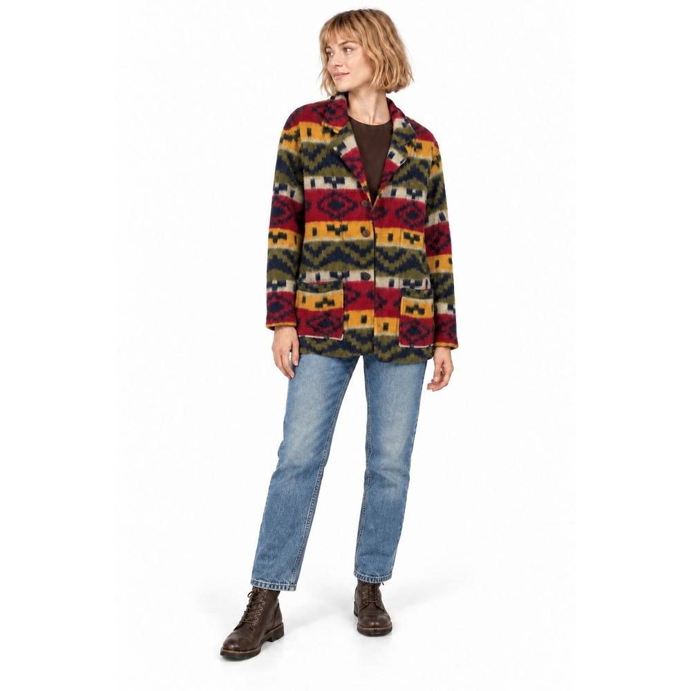 Vintage 90s DWSF Southwestern Fleece Blazer S Multicolor Western Cabincore Retro